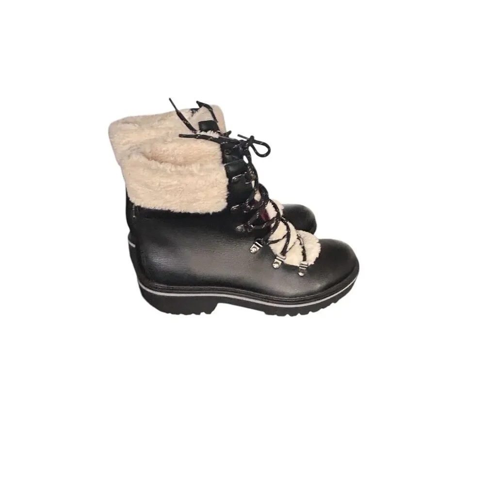NWOB Tommy Hilfiger Ron 2 Faux Fur Lace Up Boots Black 10 M